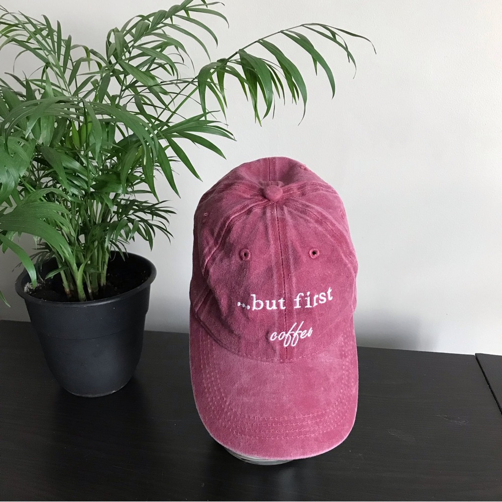 5 for $25! 💕 But First, Coffee Pink Embroidered Baseball HAT 😏